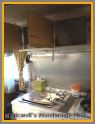 Annnnd...over the sink and stove cubbies. You can carry lighter-weight things up here as well, like dried mixes, crackers and such.